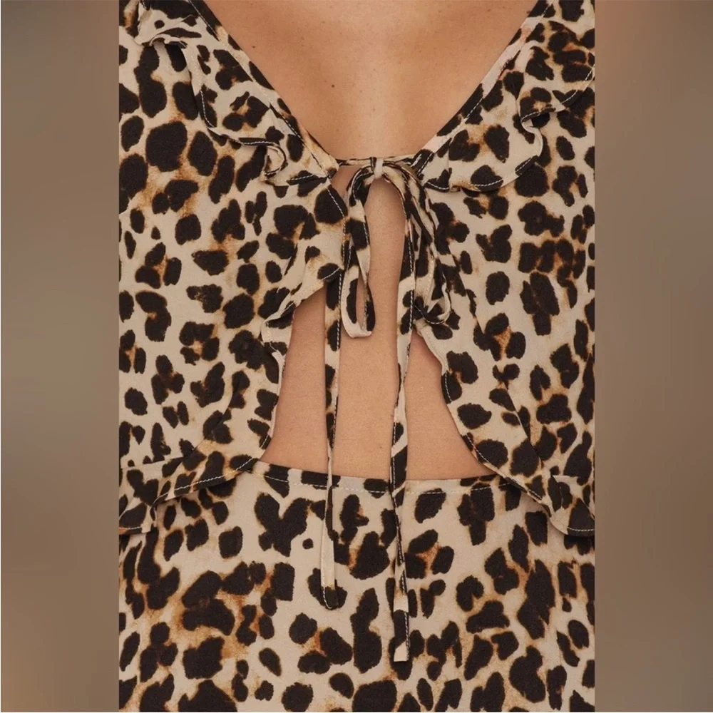 For Love and Lemons Leo Keyhole Mini Dress size small animal print silk blend - Picture 10 of 11